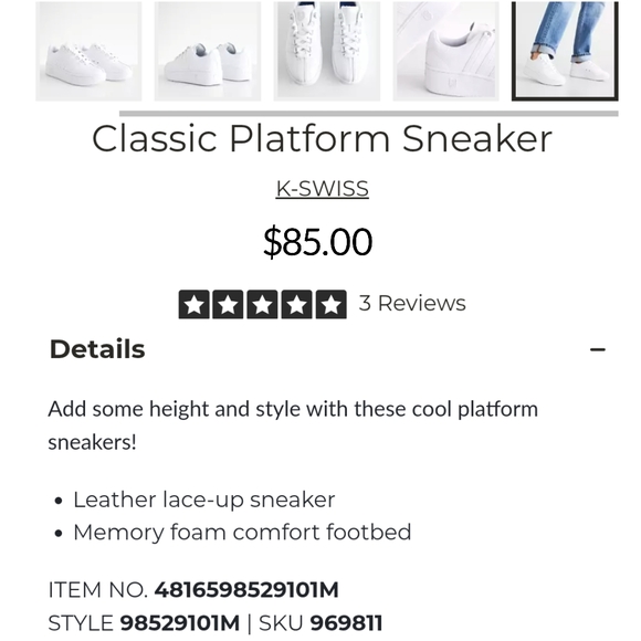 SOLD K-SWISS Genuine Leather White Platform Sneakers sz 11 - Picture 5 of 9